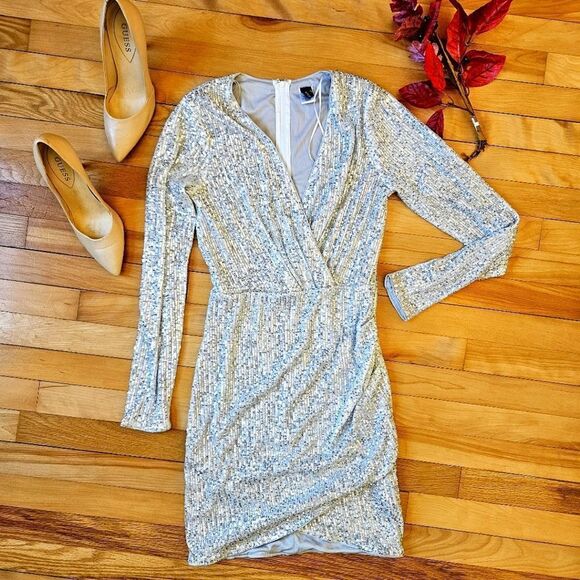 Windsor White and Silver Sequined Long Sleeve Dress - Picture 1 of 11